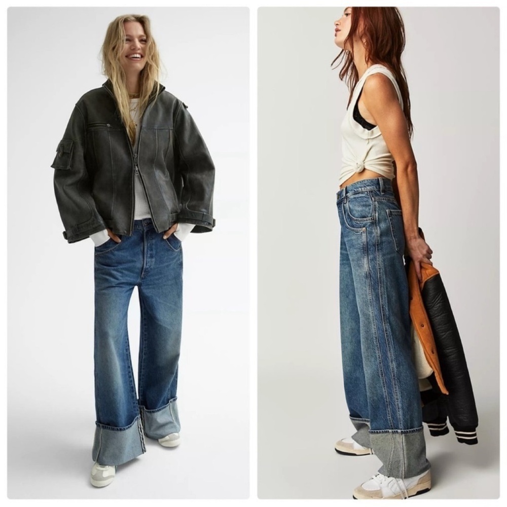 Free People Final Countdown Wide Leg Jeans in Zero Blue 27 - Picture 5 of 11